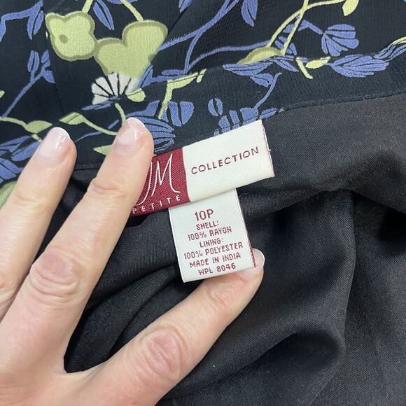 JM Collection Skirt size 10 Petite Black Purple Green Floral Midi A Line Modest - Picture 11 of 11